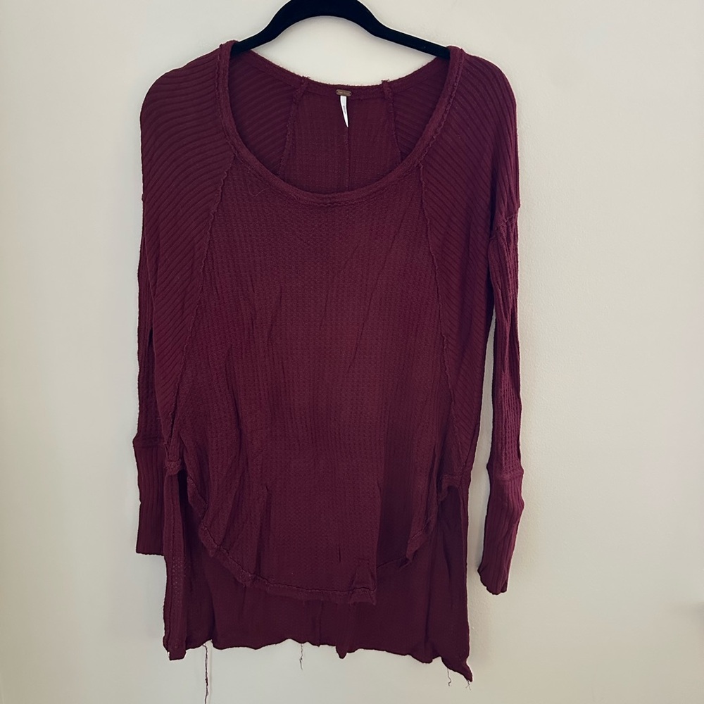 Free People We The Free Burgundy Waffle Knit Hi-Lo Catalina Thermal